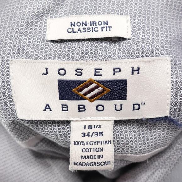 Joseph Abboud Shirt Mens 18.5 34/35 Gray Non Iron Classic Fit Dress Long Sleeve - Picture 6 of 7